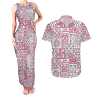 Mele Kalikimaka Hawaii Christmas Couples Matching Tank Maxi Dress and Hawaiian Shirt Akala Seamless Floral Motif - Polynesian Pride