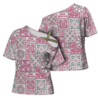 Mele Kalikimaka Hawaii Christmas Cross Shoulder Shirt Akala Seamless Floral Motif - Polynesian Pride