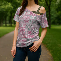 Mele Kalikimaka Hawaii Christmas Cross Shoulder Shirt Akala Seamless Floral Motif - Polynesian Pride