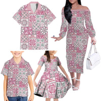 Mele Kalikimaka Hawaii Christmas Family Matching Off The Shoulder Long Sleeve Dress and Hawaiian Shirt Akala Seamless Floral Motif - Polynesian Pride