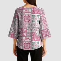 Mele Kalikimaka Hawaii Christmas Kimono Sleeve Blouse Akala Seamless Floral Motif - Polynesian Pride