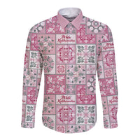 Mele Kalikimaka Hawaii Christmas Long Sleeve Button Shirt Akala Seamless Floral Motif LT9 Unisex Pink - Polynesian Pride