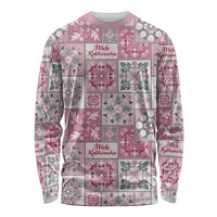 Mele Kalikimaka Hawaii Christmas Long Sleeve Shirt Akala Seamless Floral Motif LT9 Unisex Pink - Polynesian Pride