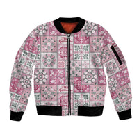 Mele Kalikimaka Hawaii Christmas Sleeve Zip Bomber Jacket Akala Seamless Floral Motif - Polynesian Pride