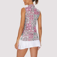 Mele Kalikimaka Hawaii Christmas Women Sleeveless Polo Shirt Akala Seamless Floral Motif - Polynesian Pride