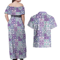Mele Kalikimaka Hawaii Christmas Couples Matching Off Shoulder Maxi Dress and Hawaiian Shirt Poni Seamless Floral Motif - Polynesian Pride