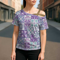 Mele Kalikimaka Hawaii Christmas Cross Shoulder Shirt Poni Seamless Floral Motif - Polynesian Pride