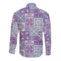 Mele Kalikimaka Hawaii Christmas Long Sleeve Button Shirt Poni Seamless Floral Motif - Polynesian Pride
