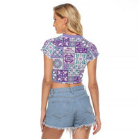 Mele Kalikimaka Hawaii Christmas Raglan Cropped T Shirt Poni Seamless Floral Motif - Polynesian Pride