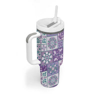 Mele Kalikimaka Hawaii Christmas Tumbler With Handle Poni Seamless Floral Motif - Polynesian Pride