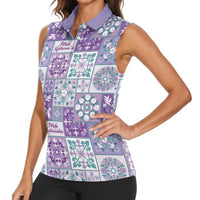 Mele Kalikimaka Hawaii Christmas Women Sleeveless Polo Shirt Poni Seamless Floral Motif - Polynesian Pride