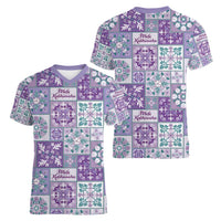 Mele Kalikimaka Hawaii Christmas Women V-Neck T-Shirt Poni Seamless Floral Motif - Polynesian Pride