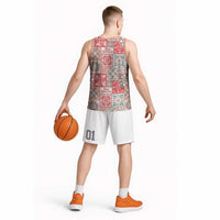 Mele Kalikimaka Hawaii Christmas Basketball Jersey Ulaula Seamless Floral Motif - Polynesian Pride