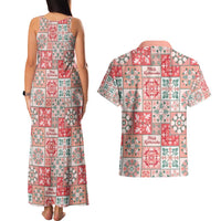 Mele Kalikimaka Hawaii Christmas Couples Matching Tank Maxi Dress and Hawaiian Shirt Ulaula Seamless Floral Motif - Polynesian Pride