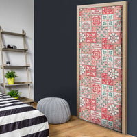 Mele Kalikimaka Hawaii Christmas Door Cover Ulaula Seamless Floral Motif - Polynesian Pride