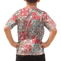 Mele Kalikimaka Hawaii Christmas Family Matching Off Shoulder Short Dress and Hawaiian Shirt Ulaula Seamless Floral Motif - Polynesian Pride