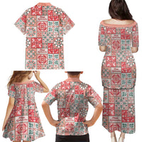 Mele Kalikimaka Hawaii Christmas Family Matching Puletasi and Hawaiian Shirt Ulaula Seamless Floral Motif - Polynesian Pride