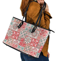 Mele Kalikimaka Hawaii Christmas Leather Tote Bag Ulaula Seamless Floral Motif - Polynesian Pride