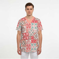 Mele Kalikimaka Hawaii Christmas Scrub Top Ulaula Seamless Floral Motif - Polynesian Pride