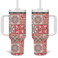 Mele Kalikimaka Hawaii Christmas Tumbler With Handle Ulaula Seamless Floral Motif - Polynesian Pride