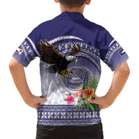American Samoa Bald Eagle Family Matching Long Sleeve Bodycon Dress and Hawaiian Shirt Polynesian Tropical Flowers