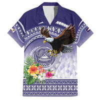 American Samoa Bald Eagle Family Matching Off The Shoulder Long Sleeve Dress and Hawaiian Shirt Polynesian Tropical Flowers