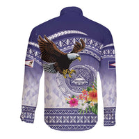 American Samoa Bald Eagle Long Sleeve Button Shirt Polynesian Tropical Flowers LT9 - Polynesian Pride