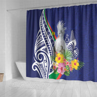 New Caledonia Kagu Bird Shower Curtain Polynesian Tropical Flowers