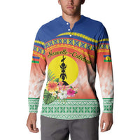 New Caledonia Nautilus Shell Button Sweatshirt Polynesian Tropical Flowers