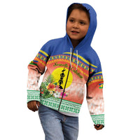 New Caledonia Nautilus Shell Kid Hoodie Polynesian Tropical Flowers