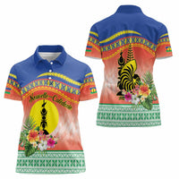 New Caledonia Nautilus Shell Women Polo Shirt Polynesian Tropical Flowers