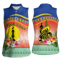 New Caledonia Nautilus Shell Women Sleeveless Polo Shirt Polynesian Tropical Flowers