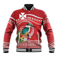 Wallis et Futuna Kingfisher Baseball Jacket Polynesian Tropical Flowers LT9 Unisex Red - Polynesian Pride