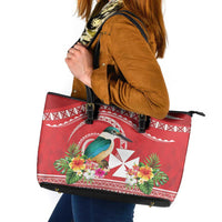 Wallis et Futuna Kingfisher Leather Tote Bag Polynesian Tropical Flowers LT9 Red - Polynesian Pride