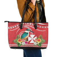Wallis et Futuna Kingfisher Leather Tote Bag Polynesian Tropical Flowers LT9 - Polynesian Pride