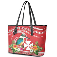 Wallis et Futuna Kingfisher Leather Tote Bag Polynesian Tropical Flowers LT9 - Polynesian Pride