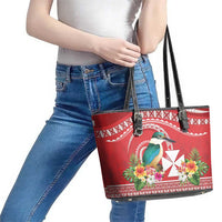 Wallis et Futuna Kingfisher Leather Tote Bag Polynesian Tropical Flowers LT9 - Polynesian Pride