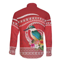 Wallis et Futuna Kingfisher Long Sleeve Button Shirt Polynesian Tropical Flowers