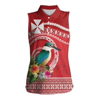 Wallis et Futuna Kingfisher Women Sleeveless Polo Shirt Polynesian Tropical Flowers