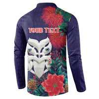 Maori Wheku Meri Kirihimete Personalised Button Sweatshirt All Blue Indigenous Maori Motif - Polynesian Pride