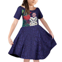 Maori Wheku Meri Kirihimete Personalised Family Matching Off Shoulder Short Dress and Hawaiian Shirt All Blue Indigenous Maori Motif - Polynesian Pride