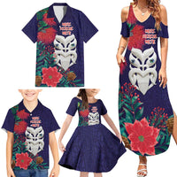 Maori Wheku Meri Kirihimete Personalised Family Matching Summer Maxi Dress and Hawaiian Shirt All Blue Indigenous Maori Motif - Polynesian Pride