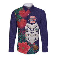 Maori Wheku Meri Kirihimete Personalised Long Sleeve Button Shirt All Blue Indigenous Maori Motif - Polynesian Pride