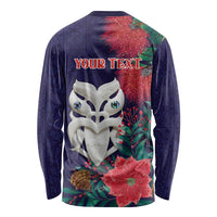 Maori Wheku Meri Kirihimete Personalised Long Sleeve Shirt All Blue Indigenous Maori Motif - Polynesian Pride