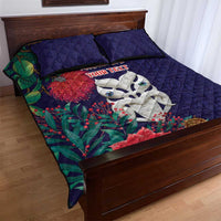 Maori Wheku Meri Kirihimete Personalised Quilt Bed Set All Blue Indigenous Maori Motif - Polynesian Pride