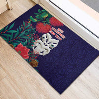 Maori Wheku Meri Kirihimete Personalised Rubber Doormat All Blue Indigenous Maori Motif - Polynesian Pride