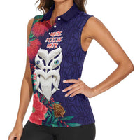 Maori Wheku Meri Kirihimete Personalised Women Sleeveless Polo Shirt All Blue Indigenous Maori Motif - Polynesian Pride