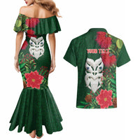 Maori Wheku Meri Kirihimete Personalised Couples Matching Mermaid Dress and Hawaiian Shirt All Green Indigenous Maori Motif - Polynesian Pride