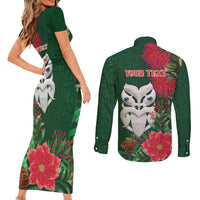 Maori Wheku Meri Kirihimete Personalised Couples Matching Short Sleeve Bodycon Dress and Long Sleeve Button Shirt All Green Indigenous Maori Motif - Polynesian Pride