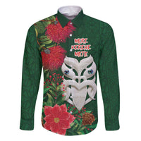 Maori Wheku Meri Kirihimete Personalised Family Matching Off The Shoulder Long Sleeve Dress and Hawaiian Shirt All Green Indigenous Maori Motif - Polynesian Pride